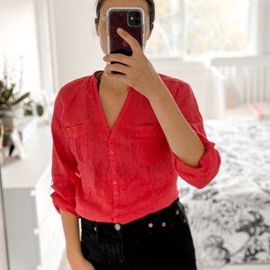 Natural Linen Button-Down Shirt in Pink, size XS